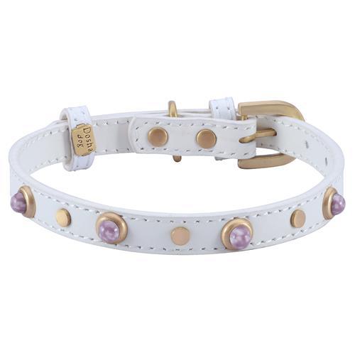 Mini Boho White/Lavender Leather Dog Collar